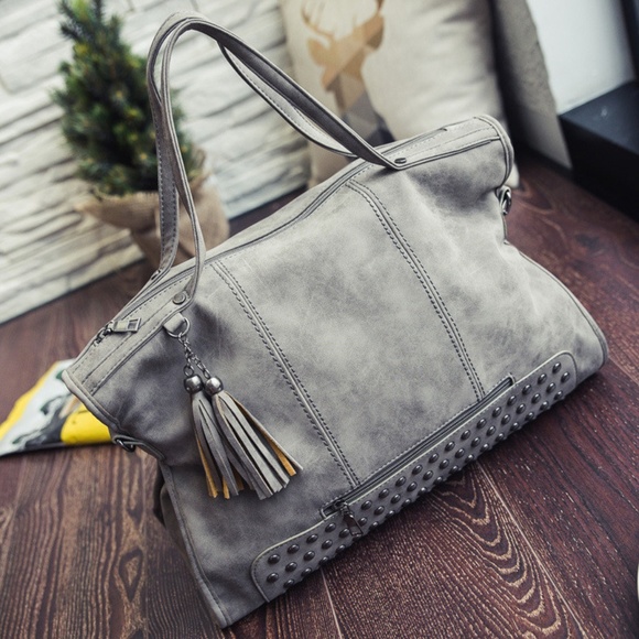 Zenleather Gray Studded Crossbody Bag - Picture 5 of 8